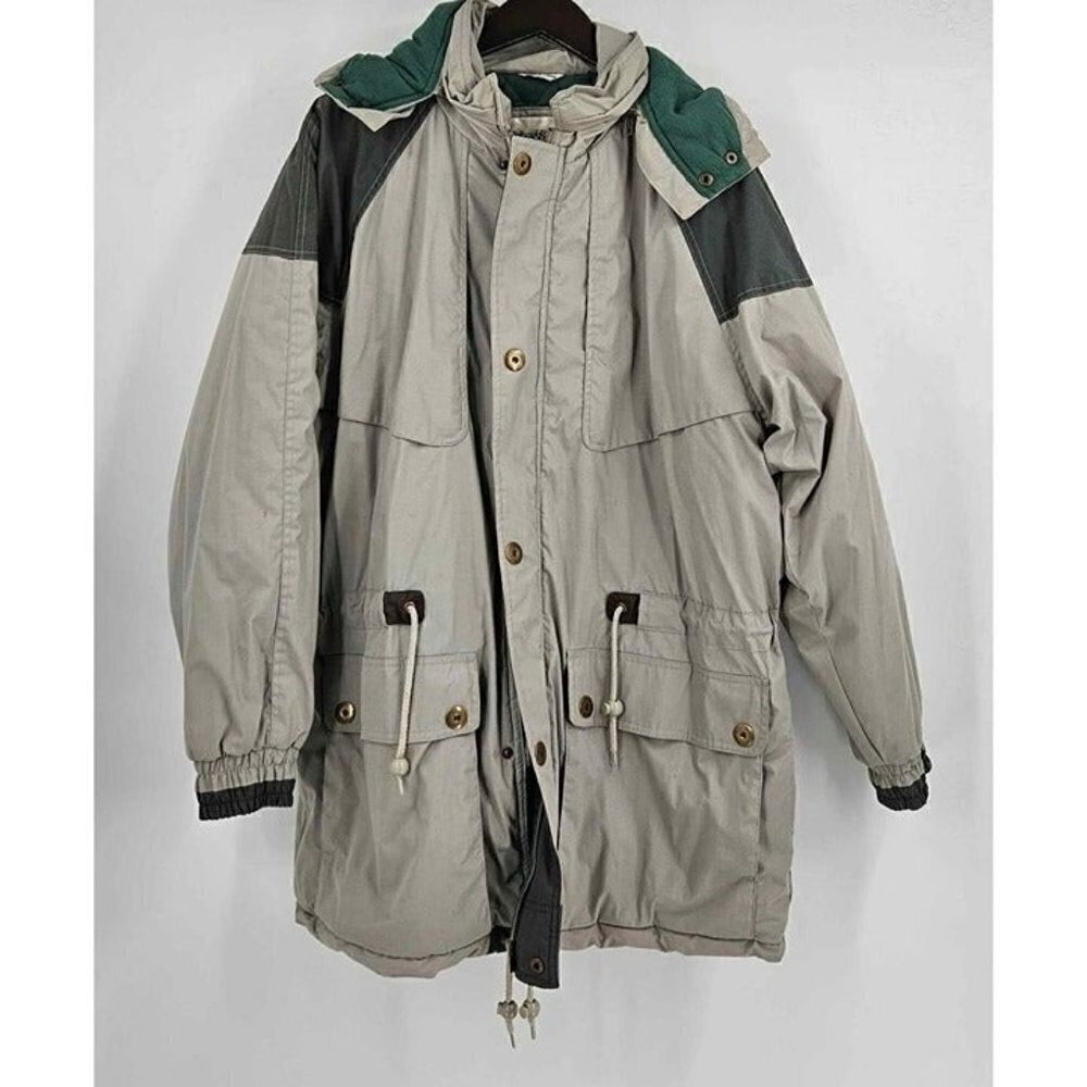 St Johns Bay Hooded Zip Snap Front Heavy Barn Chore Coat Cinch Waist/Hem Sz L